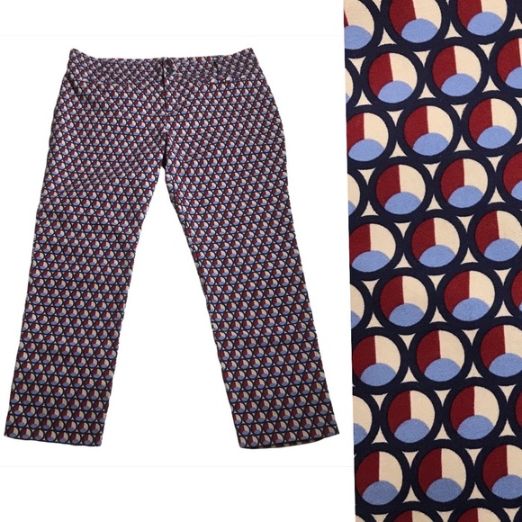 Anthropologie Pants - Anthropologie Cartonnier Charlie Ankle Pant Blue Red Geometric Pattern Size 14